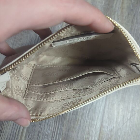 Michael Kors Fulton Wristlet Cream And Gold Zip Wallet MK Mini Purse - Picture 6 of 12